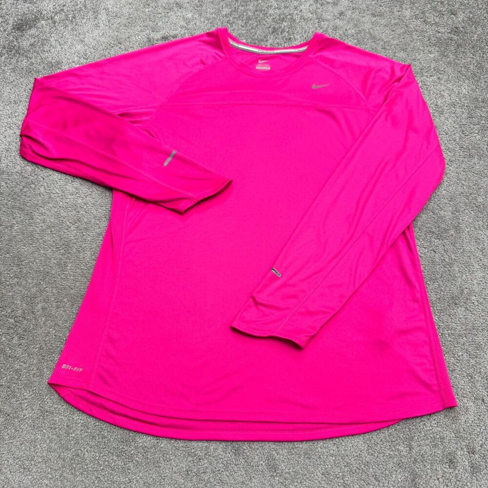 Nike Miler Dri-FIT Long Sleeve Running Shirt Activewear Tee Womens 2XL Pink